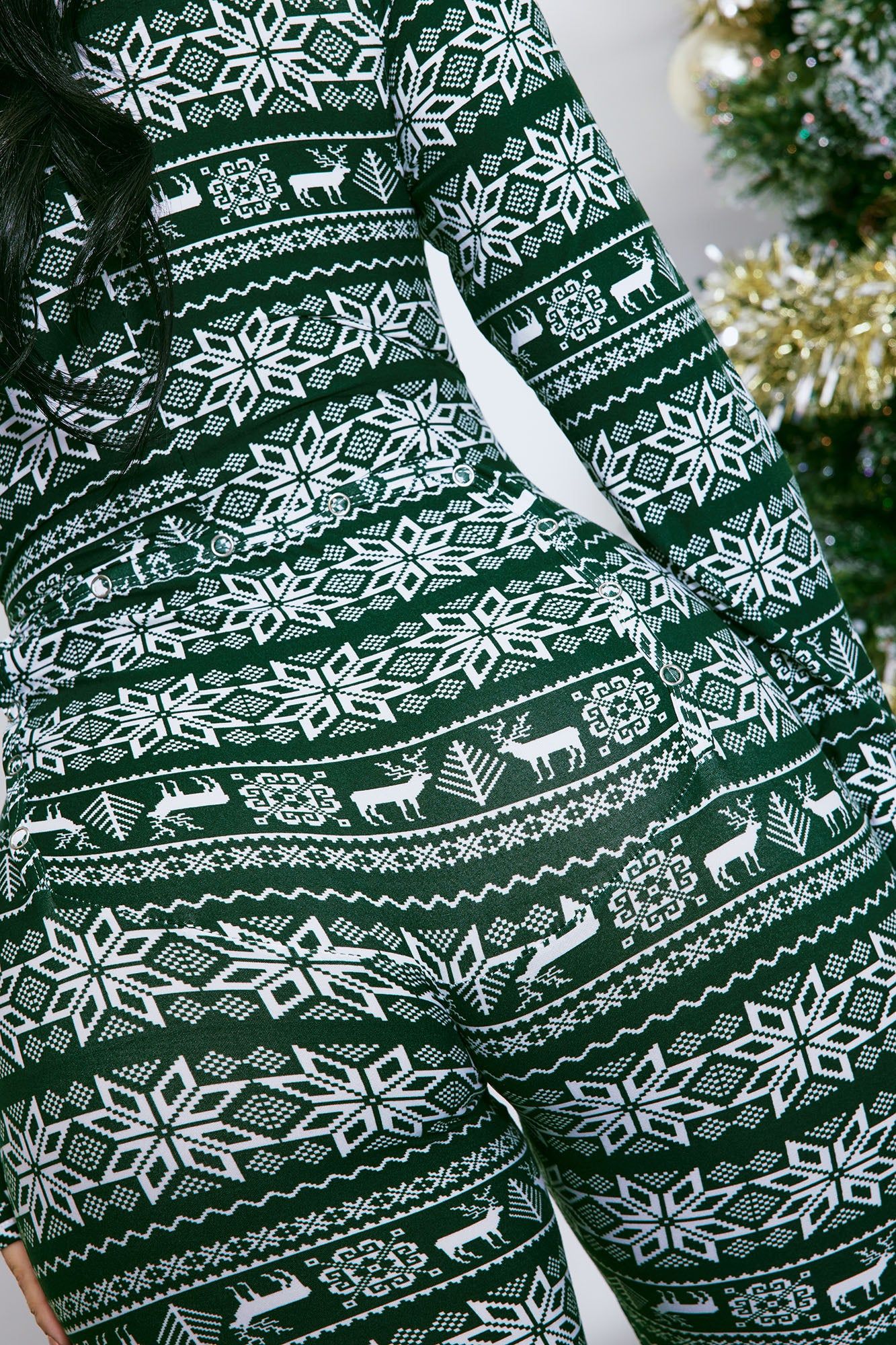 Home For The Holiday PJ Jumpsuit Onesie - Green/combo sold by Fashion Nova product image thumbnail 4