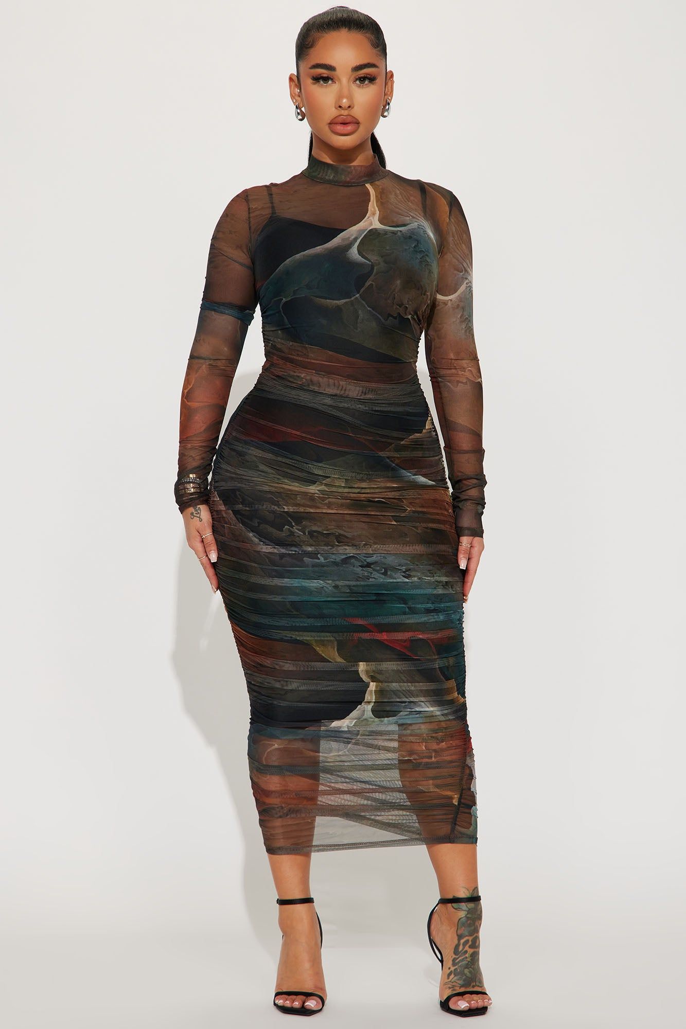 Bailey Mesh Midi Dress - Brown Combo sold by Fashion Nova
