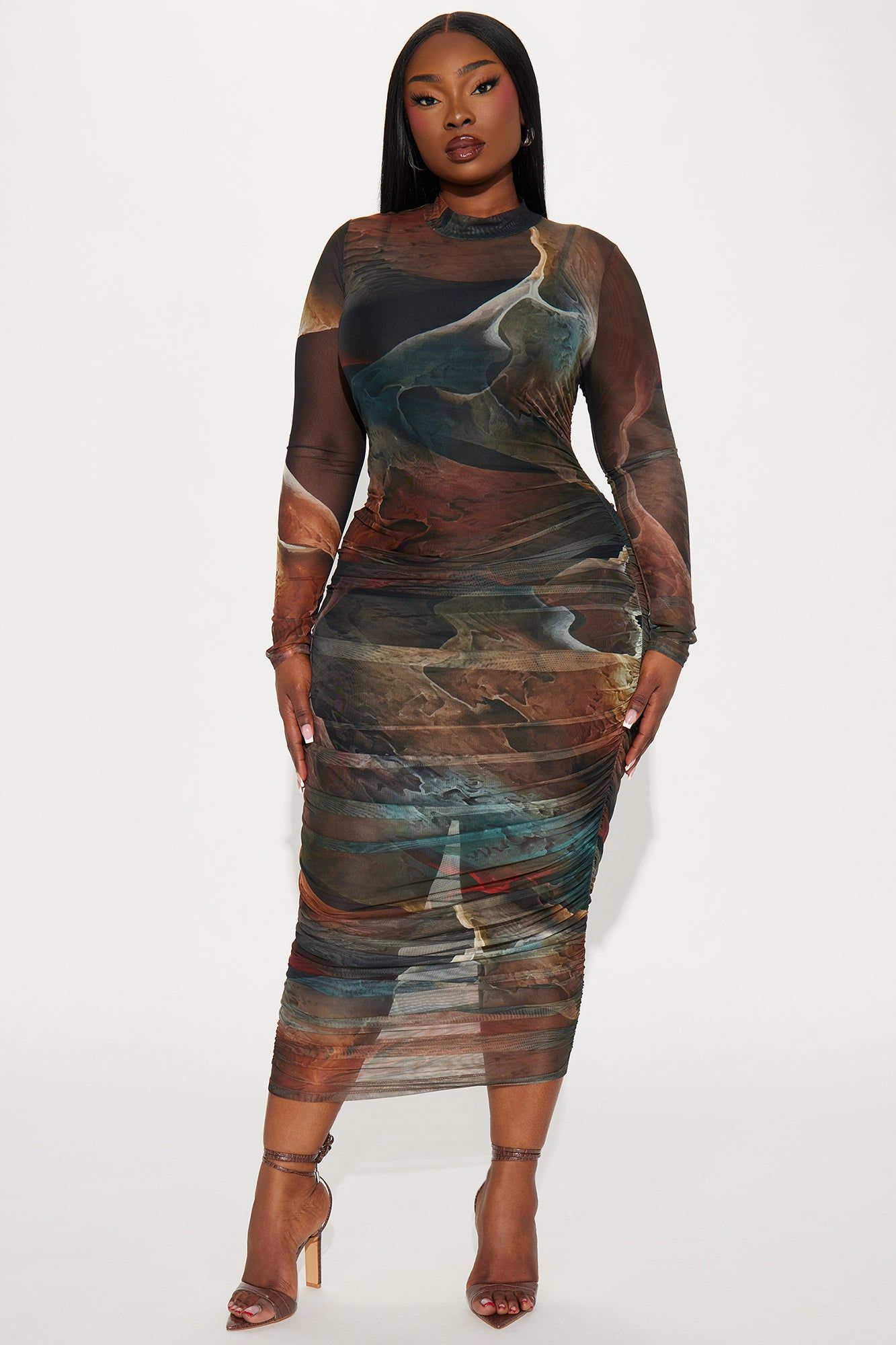 Bailey Mesh Midi Dress - Brown Combo sold by Fashion Nova product image thumbnail 4