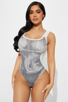 Show Off Ribbed Bodysuit - Grey/combo sold by Fashion Nova