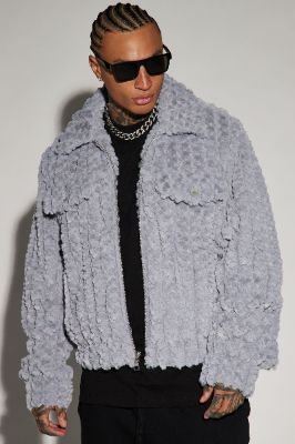 Too Good Faux Fur Zip Trucker Jacket - Grey sold by Fashion Nova
