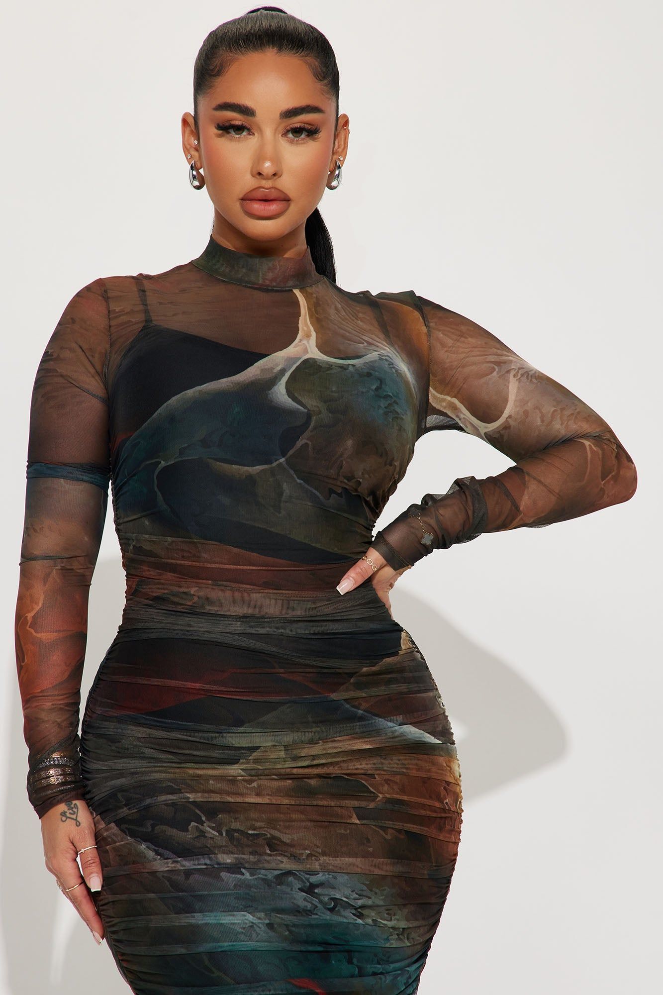Bailey Mesh Midi Dress - Brown Combo sold by Fashion Nova product image thumbnail 2
