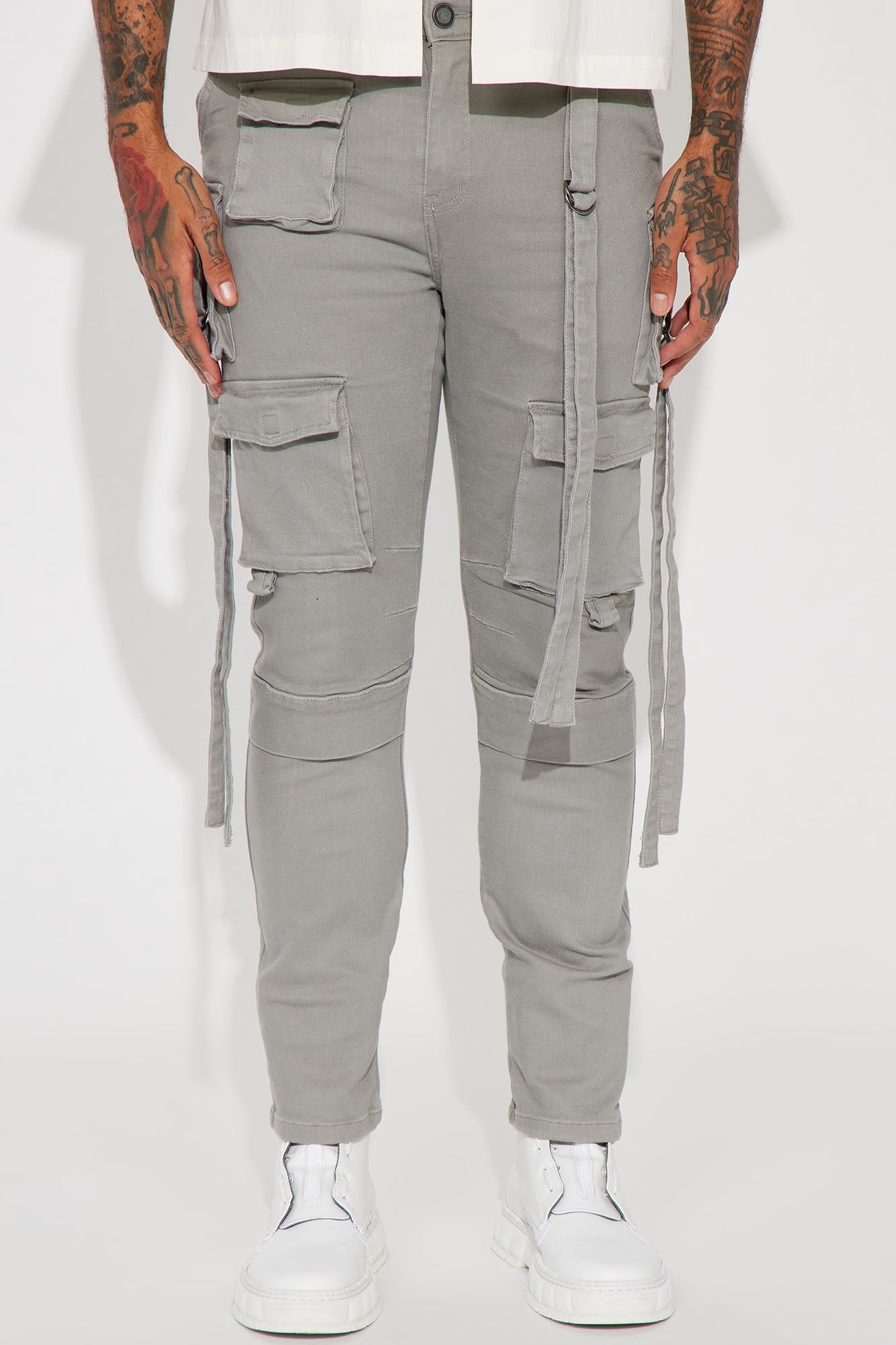 Rambo Relaxed Twill Cargo Pants - Grey sold by Fashion Nova