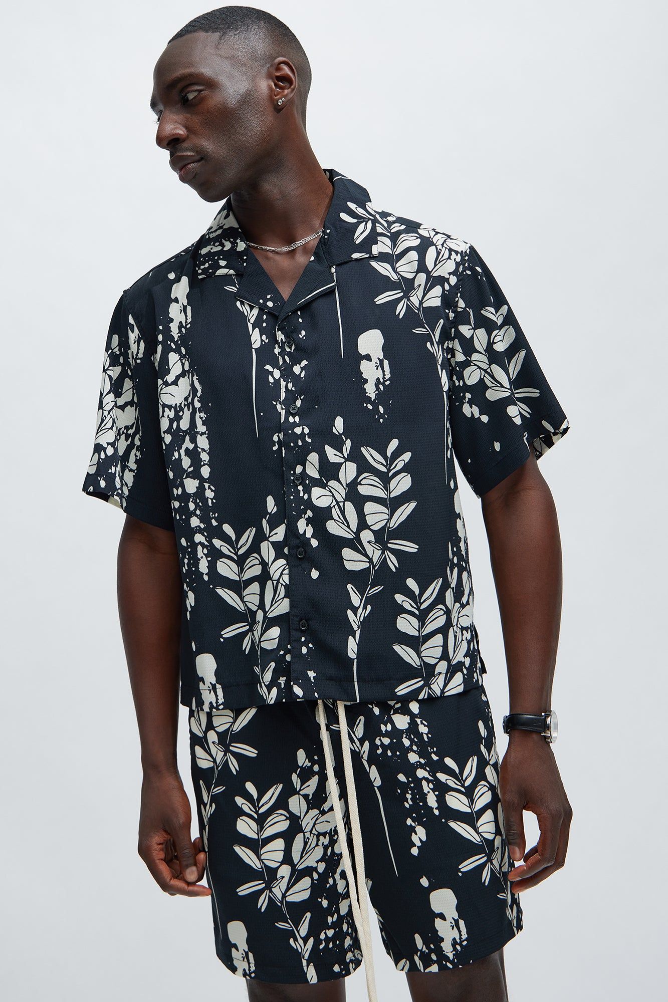 Dark Flor Textured Shirt - Black/combo sold by Fashion Nova