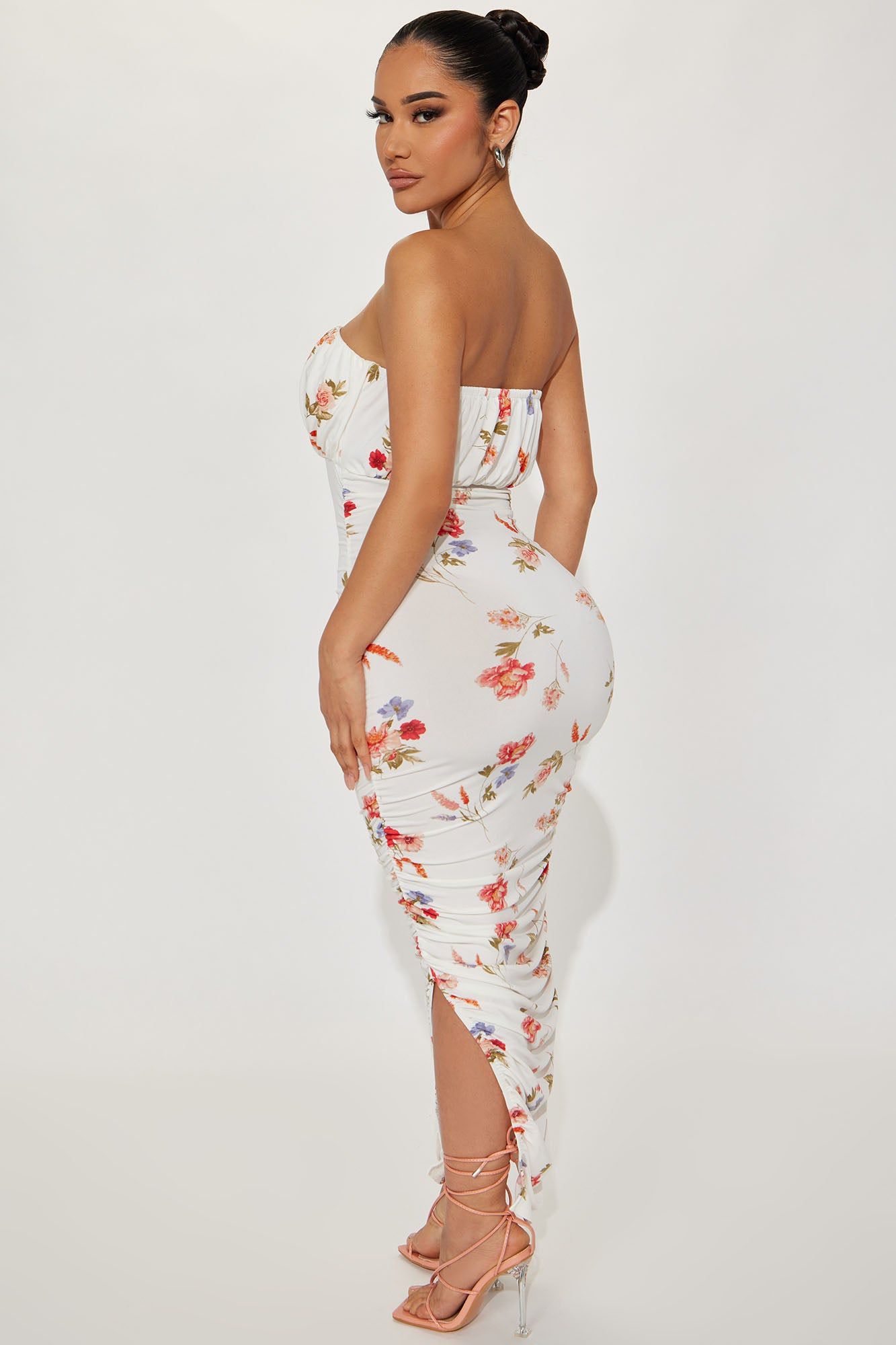Sarina Ruched Floral Midi Dress - White/combo sold by Fashion Nova product image thumbnail 3