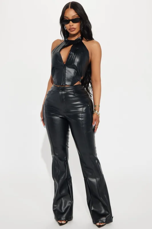 Into The Storm Faux Leather Pant Set - Black sold by Fashion Nova