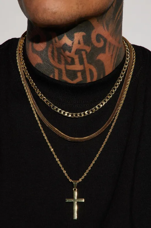 Cross My Way 3 Piece Chain Necklace - Gold sold by Fashion Nova