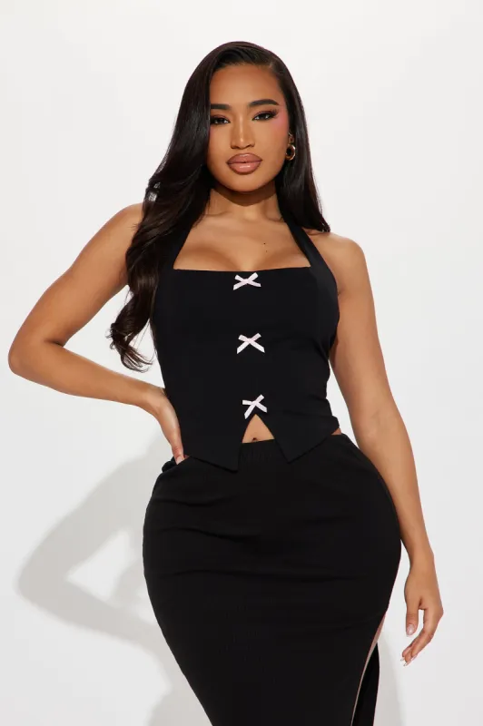 Anastasia Bow Halter Top - Black sold by Fashion Nova