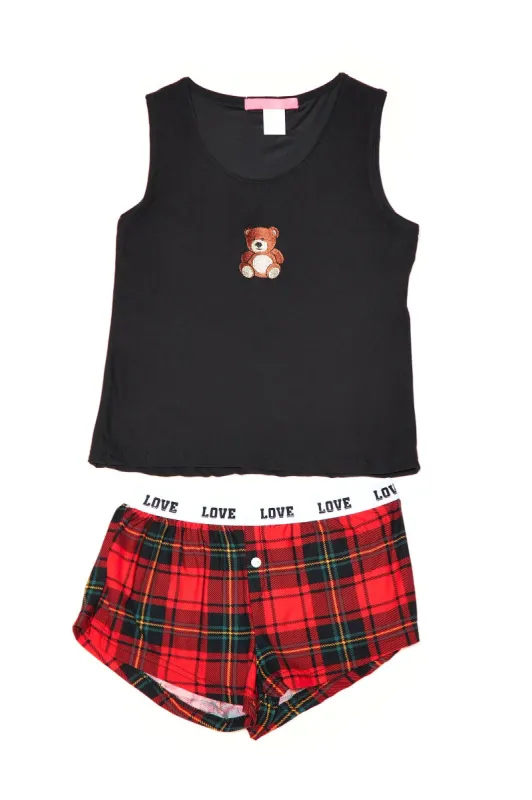 Mini Teddy Bear Short Set - Black/combo sold by Fashion Nova