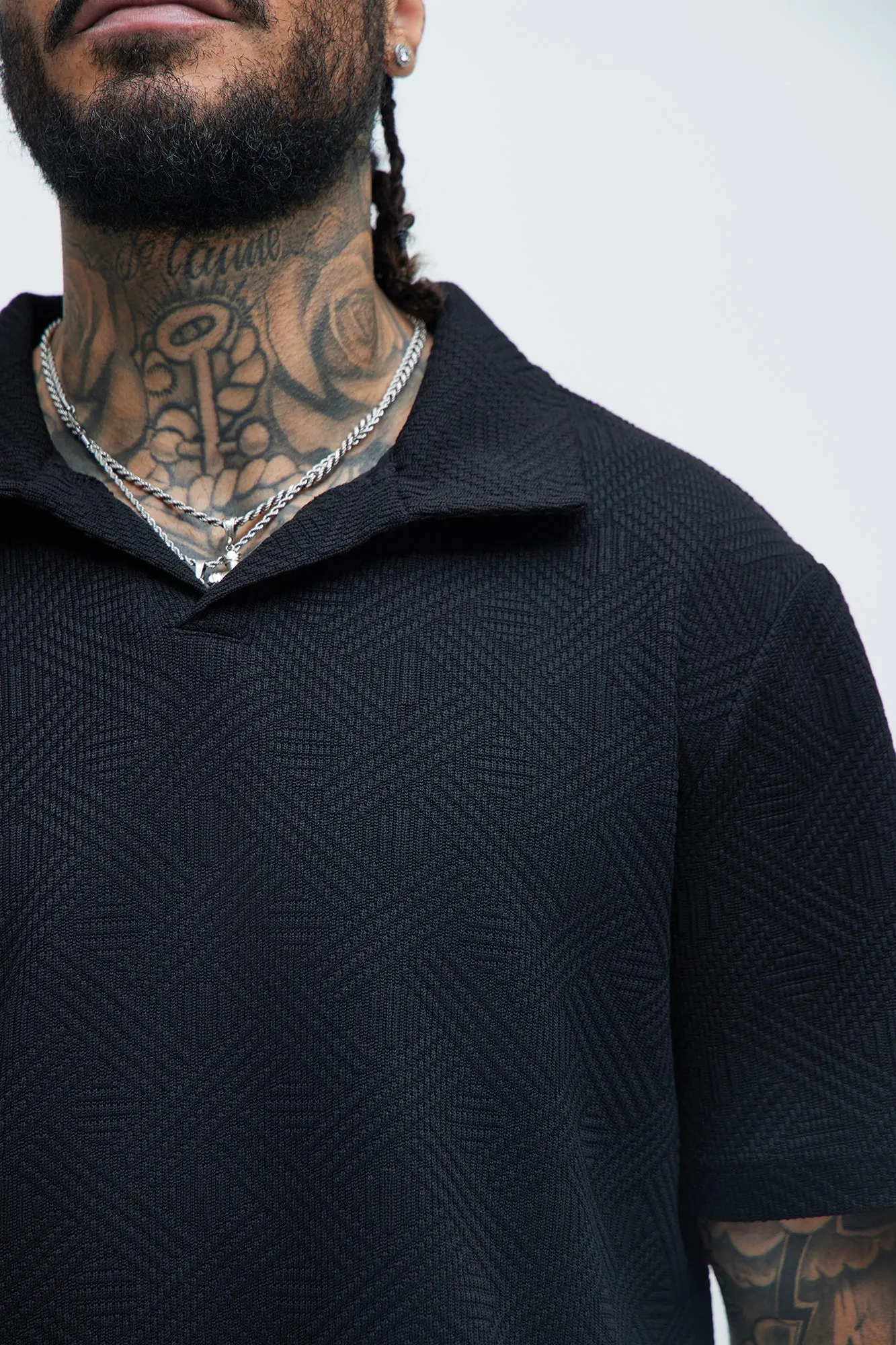 Burley Geo Textured Johnny Collar Shirt - Black sold by Fashion Nova product image thumbnail 3