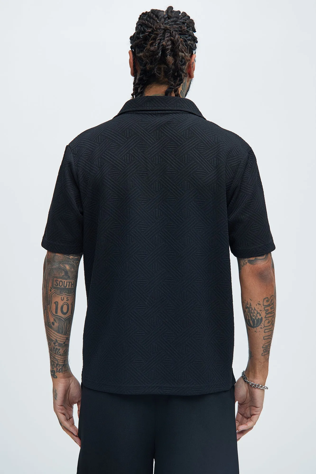 Burley Geo Textured Johnny Collar Shirt - Black sold by Fashion Nova product image thumbnail 4