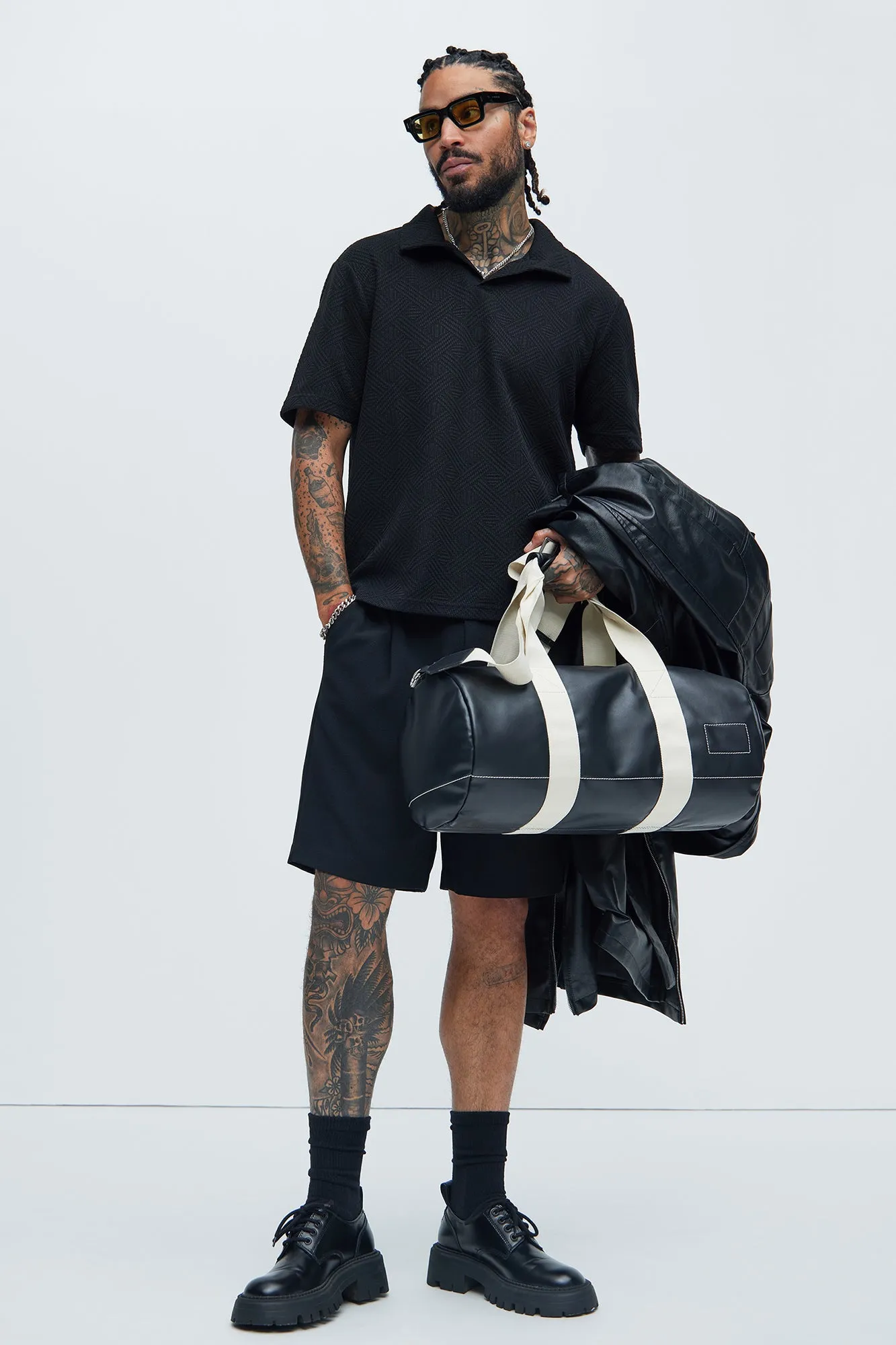 Burley Geo Textured Johnny Collar Shirt - Black sold by Fashion Nova product image thumbnail 2