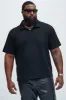 Burley Geo Textured Johnny Collar Shirt - Black sold by Fashion Nova