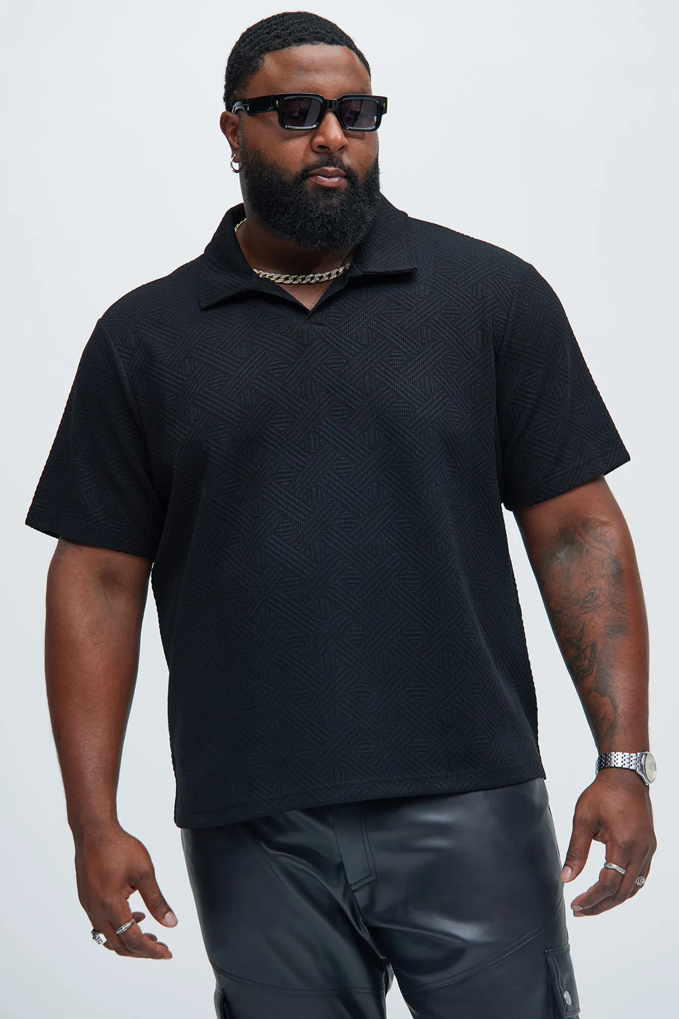 Burley Geo Textured Johnny Collar Shirt - Black sold by Fashion Nova product image thumbnail 5