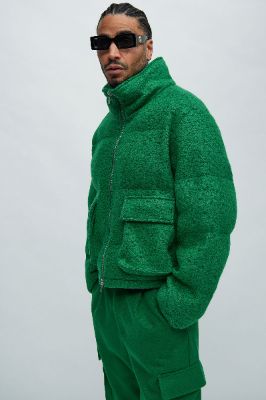 Hallron Textured Cropped Puffer - Green/combo sold by Fashion Nova