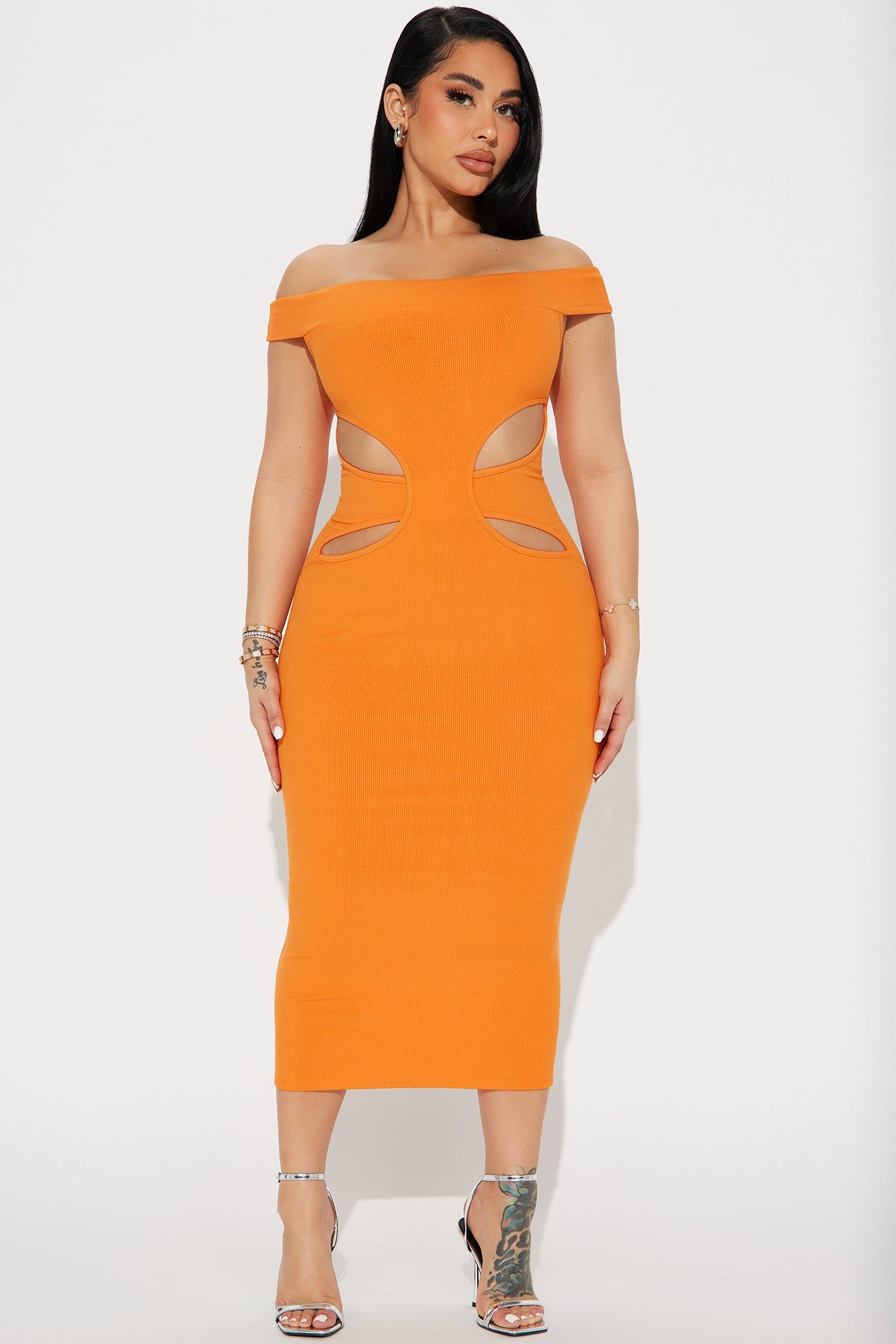 Mila Cutout Midi Dress - Orange sold by Fashion Nova