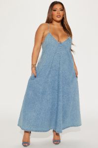 Desiree Denim Maxi Dress - Light Wash sold by Fashion Nova