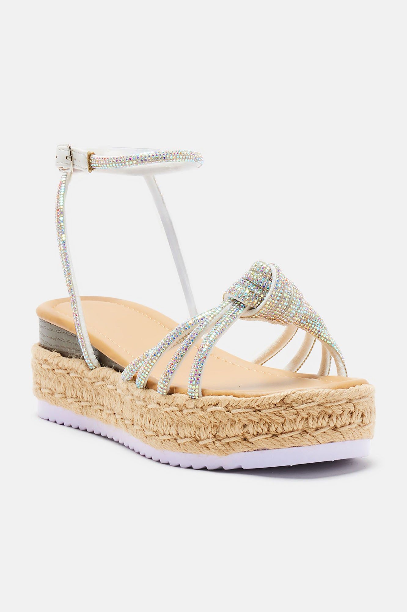 Emmy Rhinestone Wedges - White sold by Fashion Nova