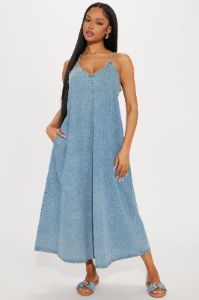 Desiree Denim Maxi Dress - Light Wash sold by Fashion Nova