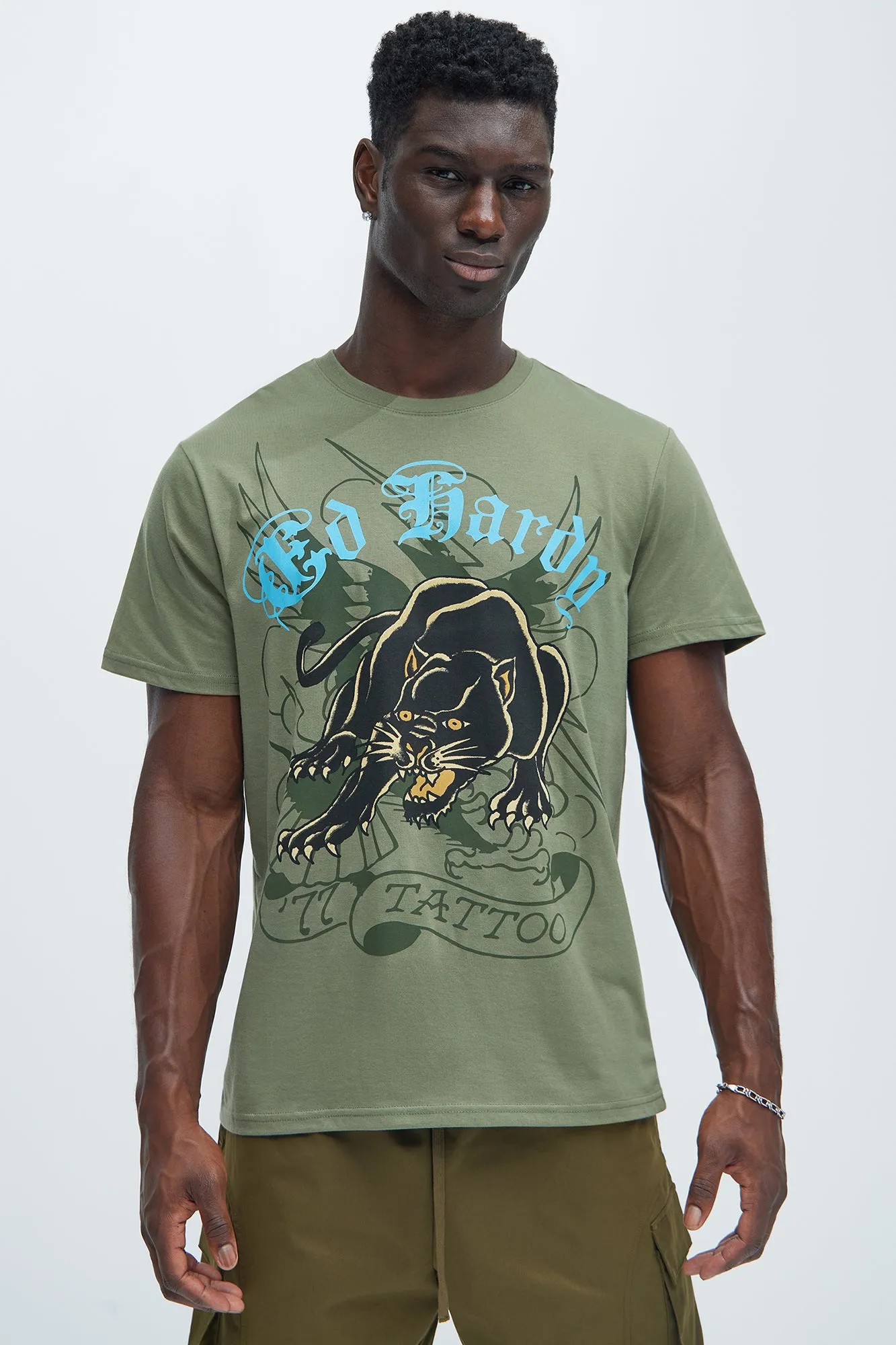 Ed Hardy Crouching Panther Tattoo Short Sleeve Tee - Olive sold by Fashion Nova product image thumbnail 2