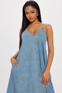 Desiree Denim Maxi Dress - Light Wash sold by Fashion Nova