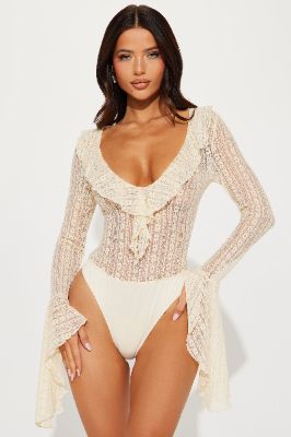 Spring Fling Ruffle Bodysuit - Cream sold by Fashion Nova