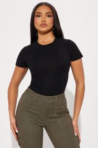 Cambria Short Sleeve Bodysuit - Black sold by Fashion Nova