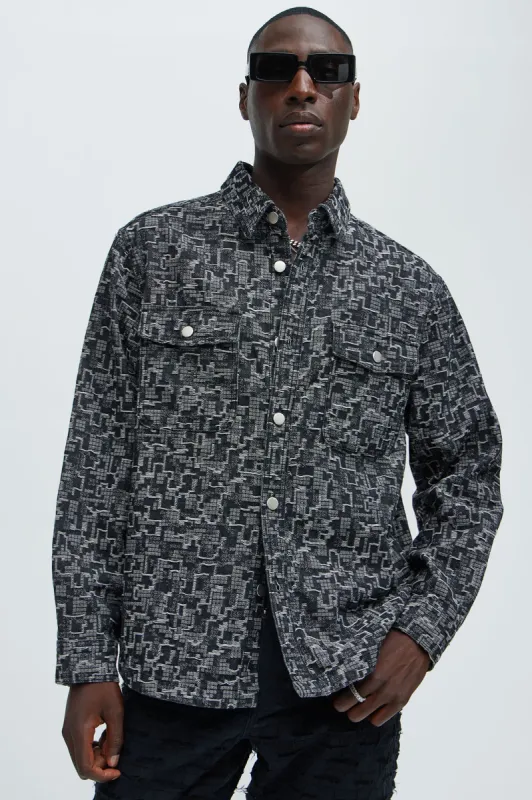 Arrow Jacquard Overshirt - Black Wash sold by Fashion Nova