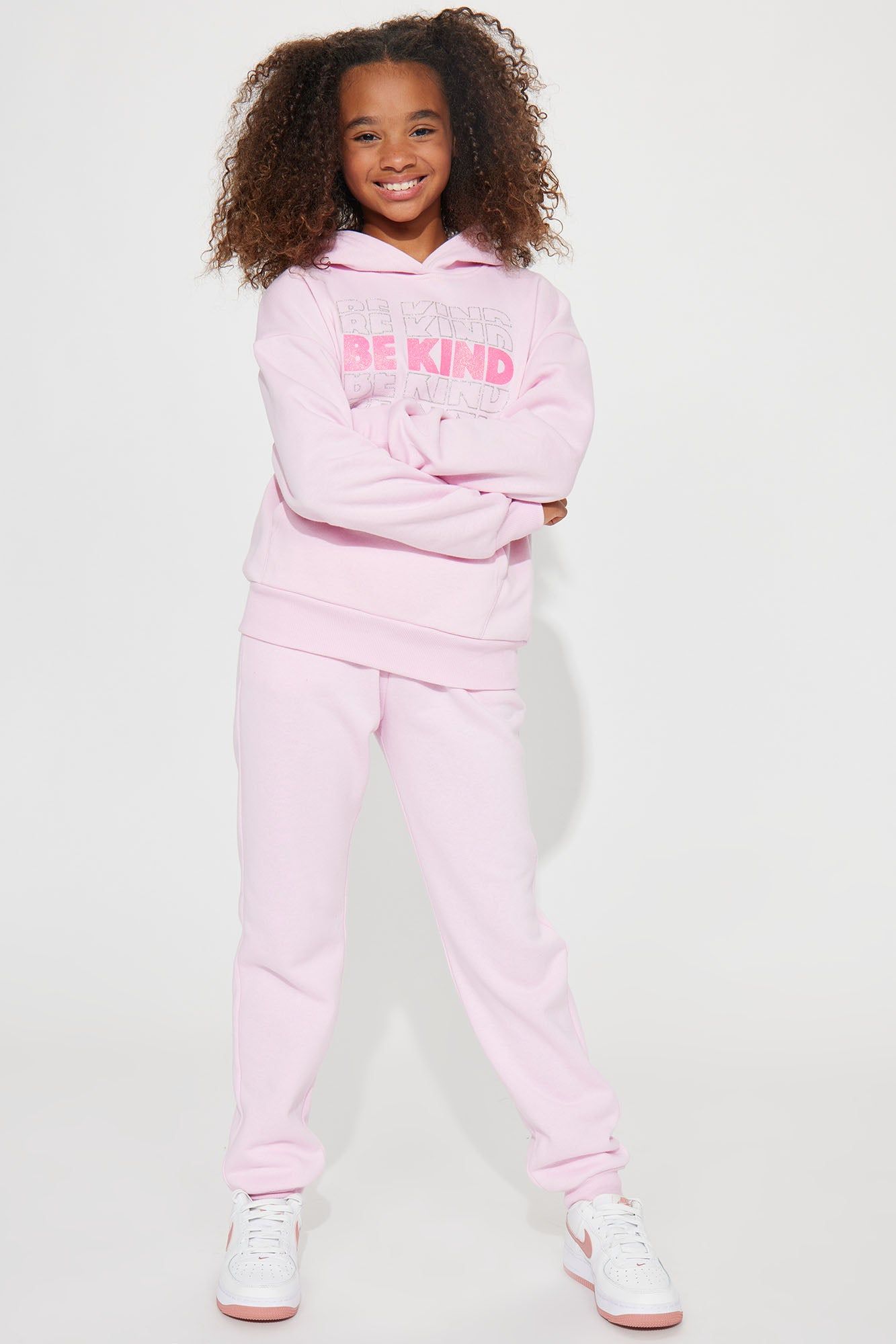 Mini Be Kind Fleece Jogger Set - Pink sold by Fashion Nova