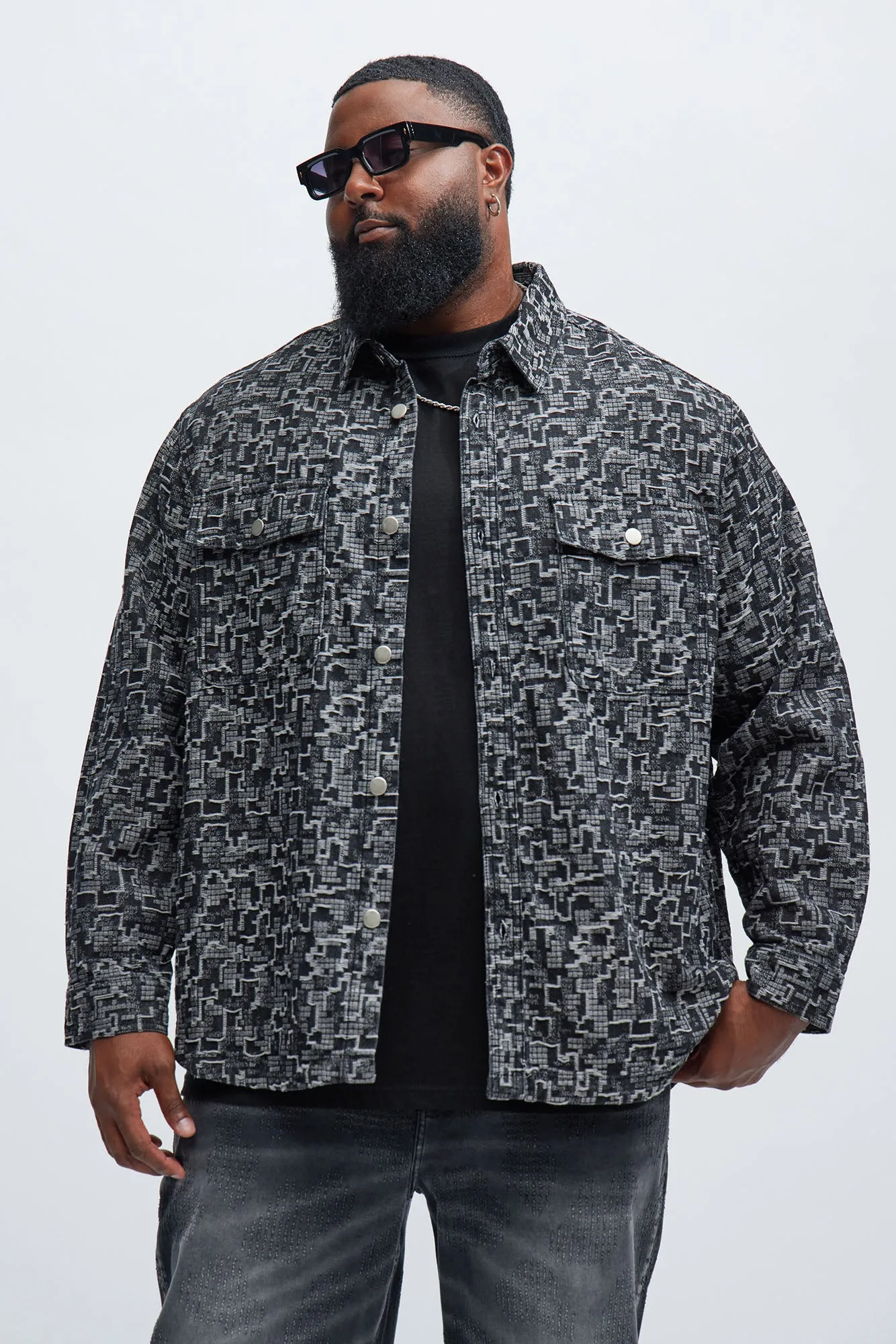 Arrow Jacquard Overshirt - Black Wash sold by Fashion Nova product image thumbnail 5