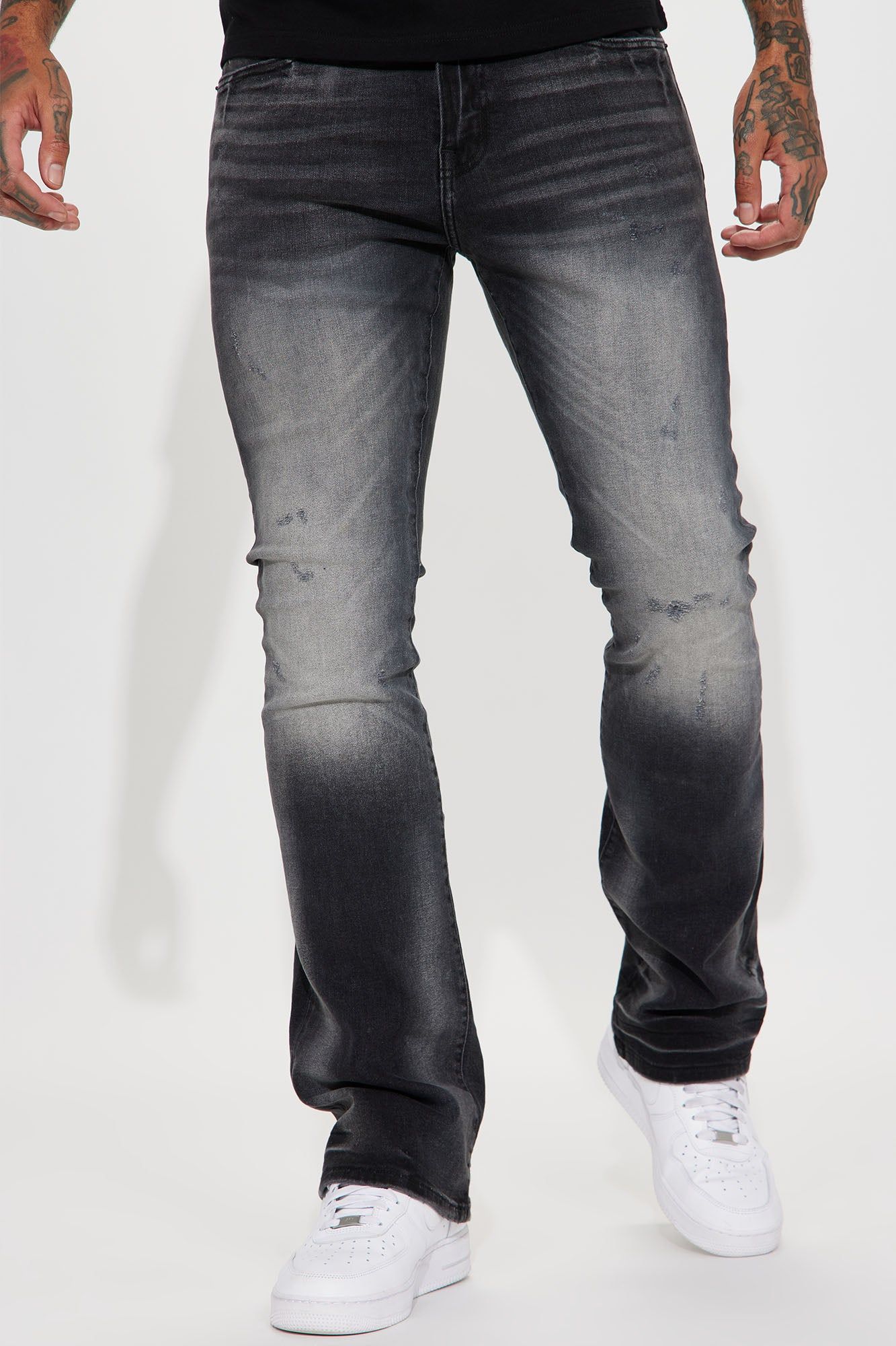 Held You Close Stacked Skinny Flare Jeans - Black Wash sold by Fashion Nova