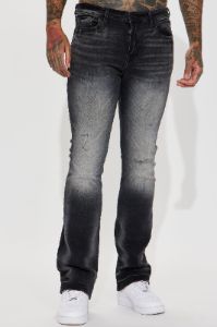 Held You Close Stacked Skinny Flare Jeans - Black Wash sold by Fashion Nova
