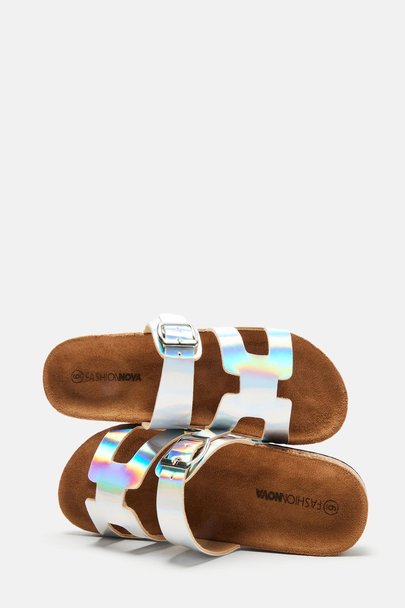 Staying Poolside Flat Sandals - Silver sold by Fashion Nova