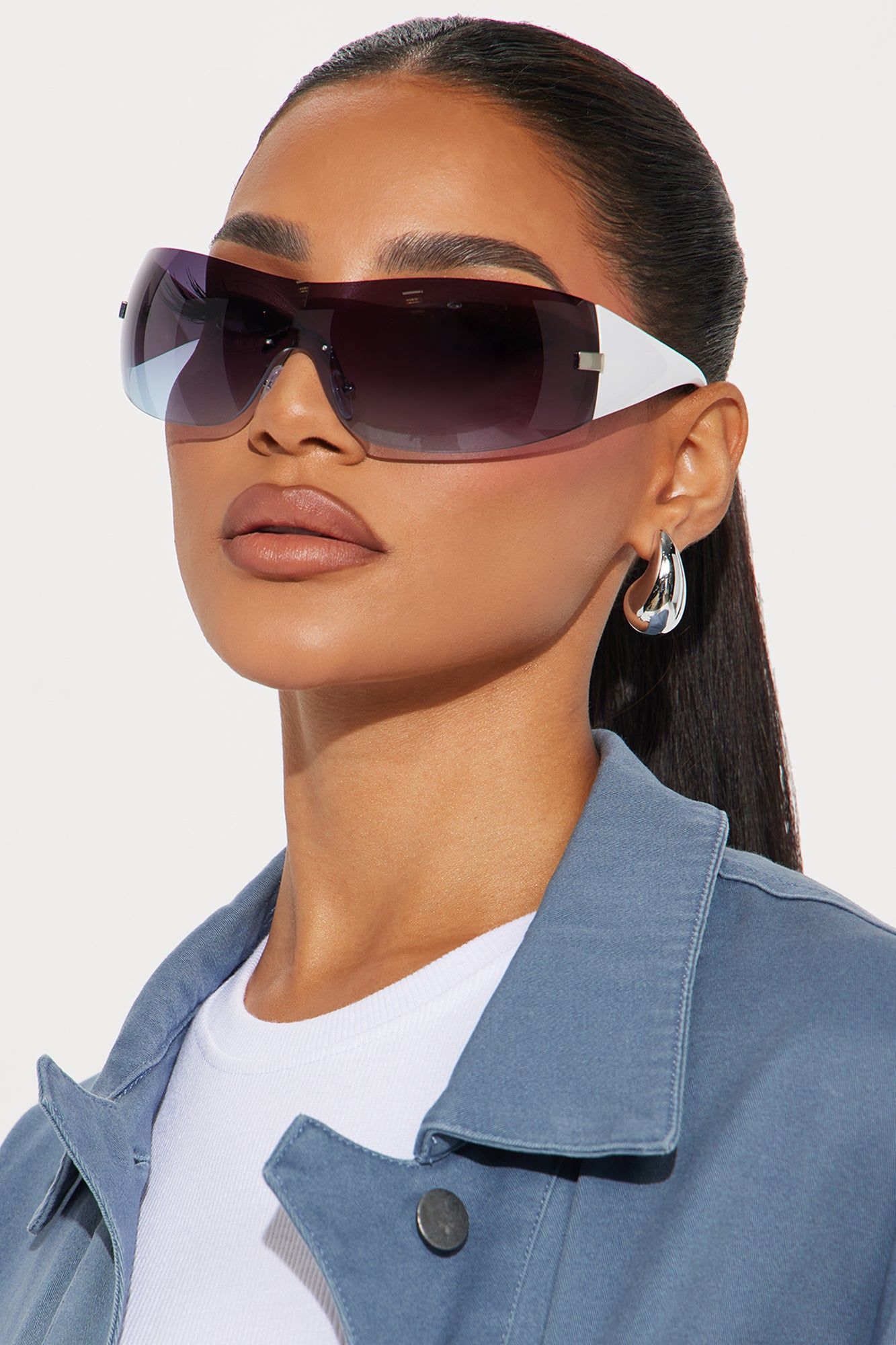 In A Better Place Sunglasses - White/Blue sold by Fashion Nova