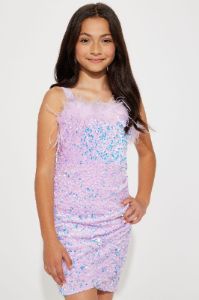 Mini Feather Bodice All Over Sequin Dress - Lilac sold by Fashion Nova