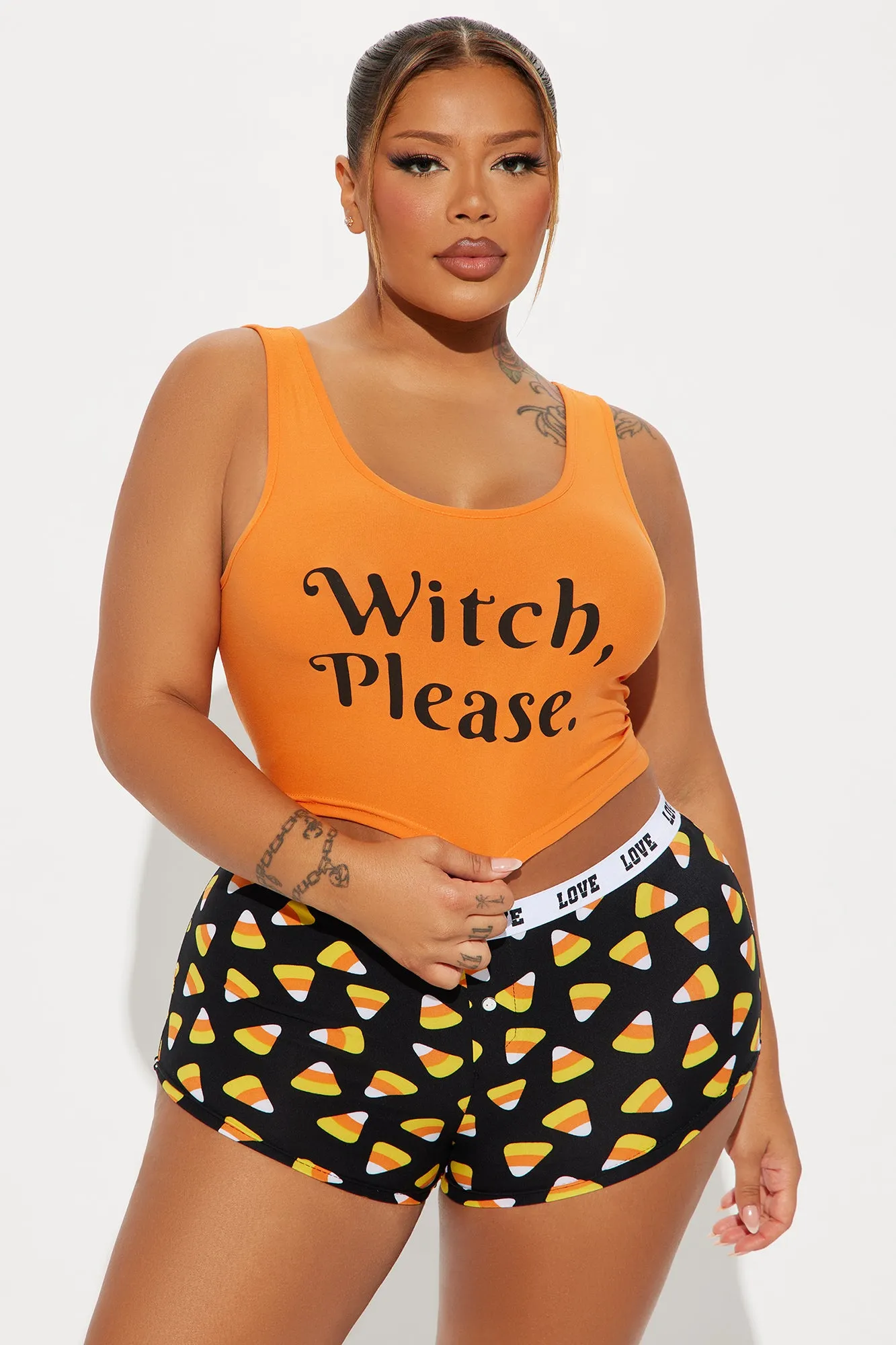 Witch Please Halloween PJ Set - Orange/combo sold by Fashion Nova product image thumbnail 4