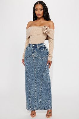 Romee Denim Maxi Skirt - Dark Wash sold by Fashion Nova