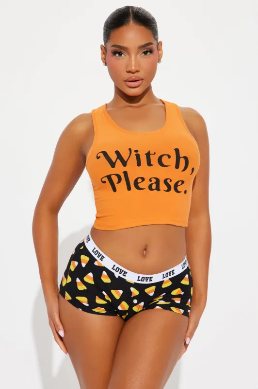 Witch Please Halloween PJ Set - Orange/combo sold by Fashion Nova