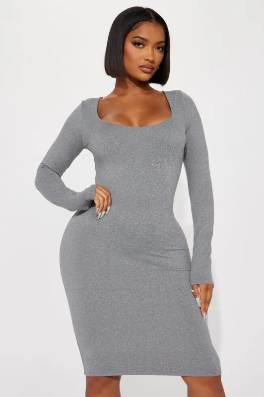 Hadley Double Lined Midi Dress - Heather Grey sold by Fashion Nova
