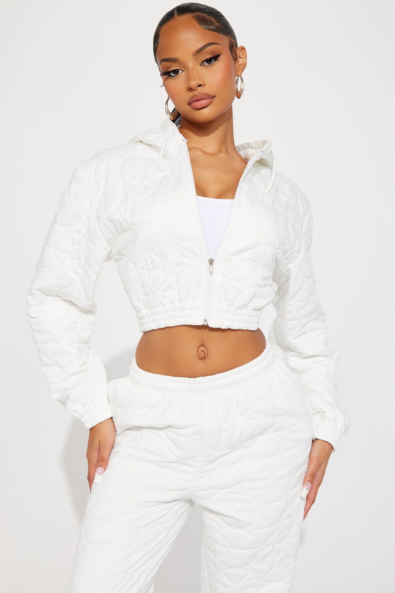 Bundle Up Quilted Hoodie - White sold by Fashion Nova