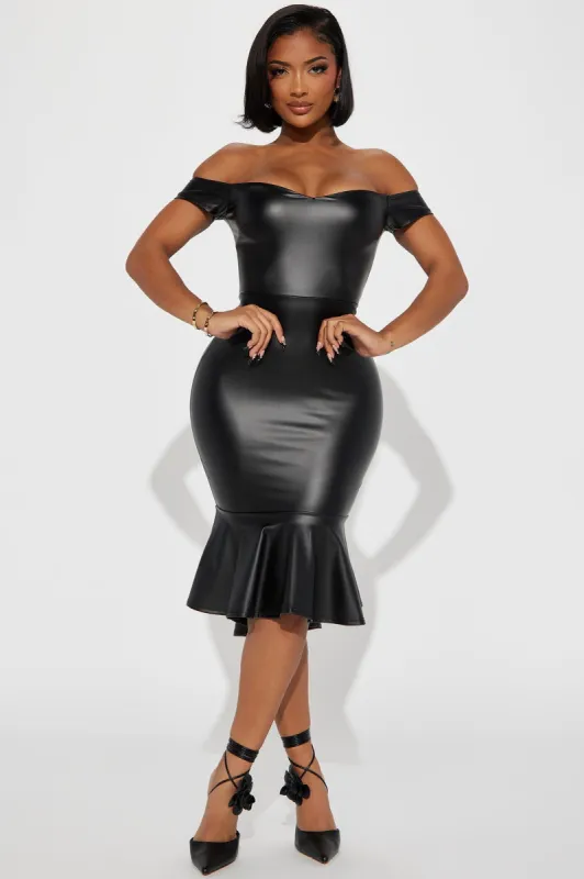 Jan Faux Leather Midi Dress - Black sold by Fashion Nova