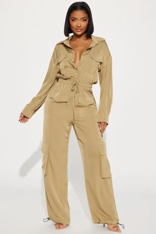 Time To Leave Jumpsuit - Olive sold by Fashion Nova
