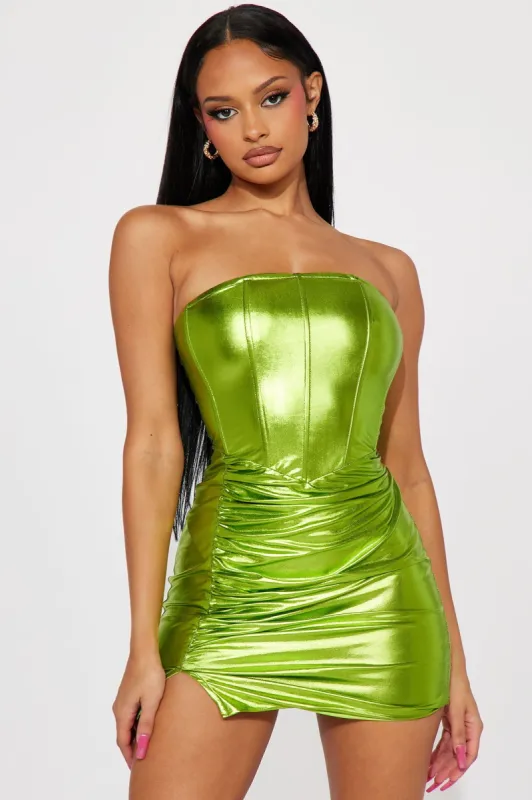Neptune Metallic Mini Dress - Lime sold by Fashion Nova