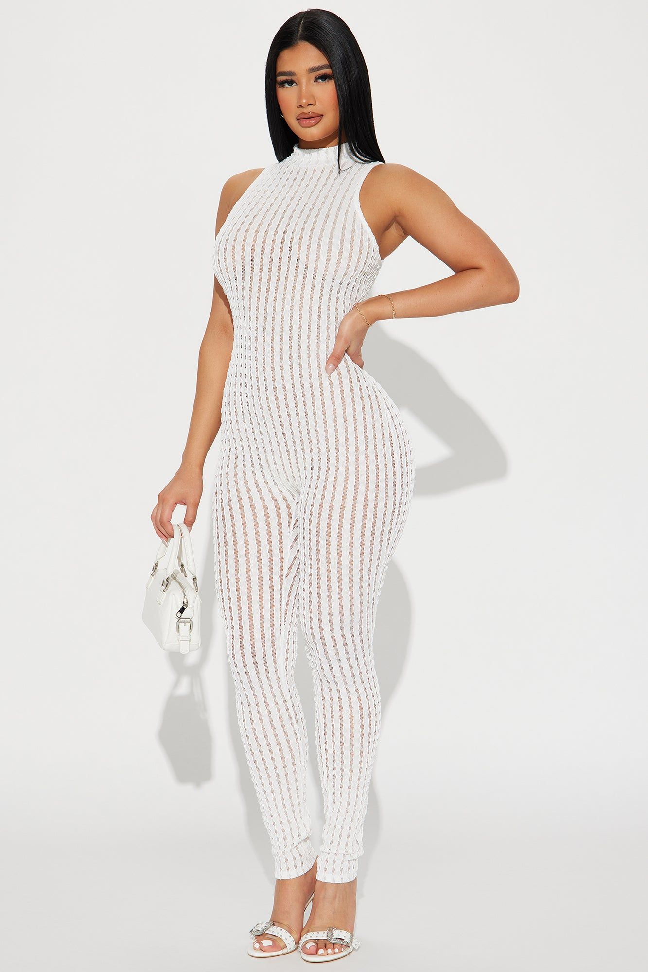 Full Moon Textured Jumpsuit - White sold by Fashion Nova