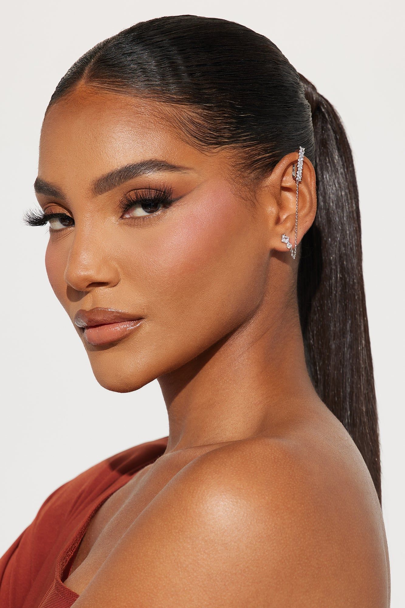 Rhinestone Babe Cuff Connector Earrings - Silver sold by Fashion Nova product image thumbnail 3