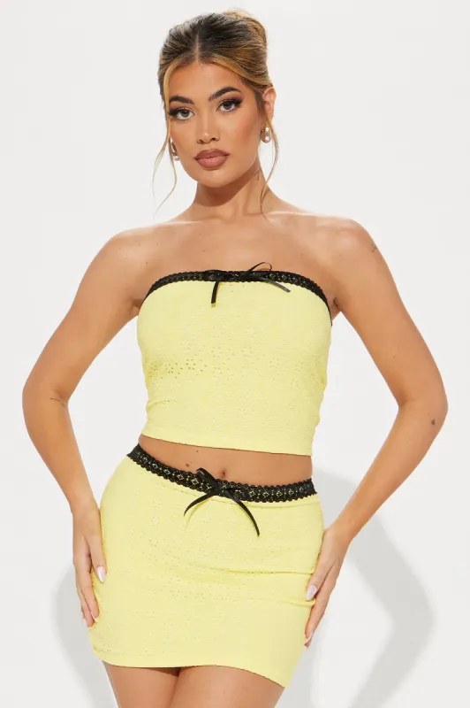 Jada Eyelet Skirt Set - Yellow sold by Fashion Nova