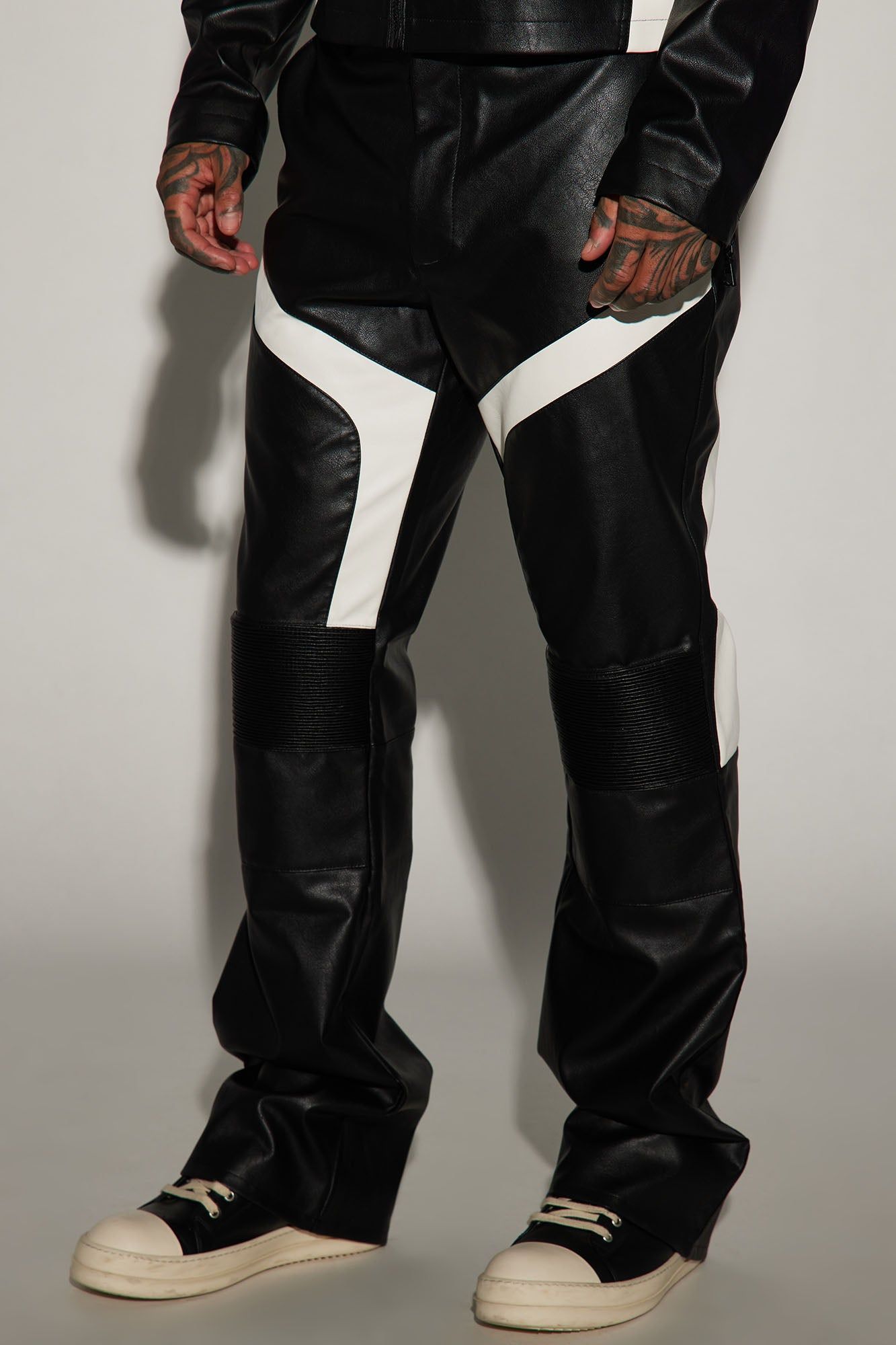 Dakota Faux Leather Moto Pants - Black/combo sold by Fashion Nova