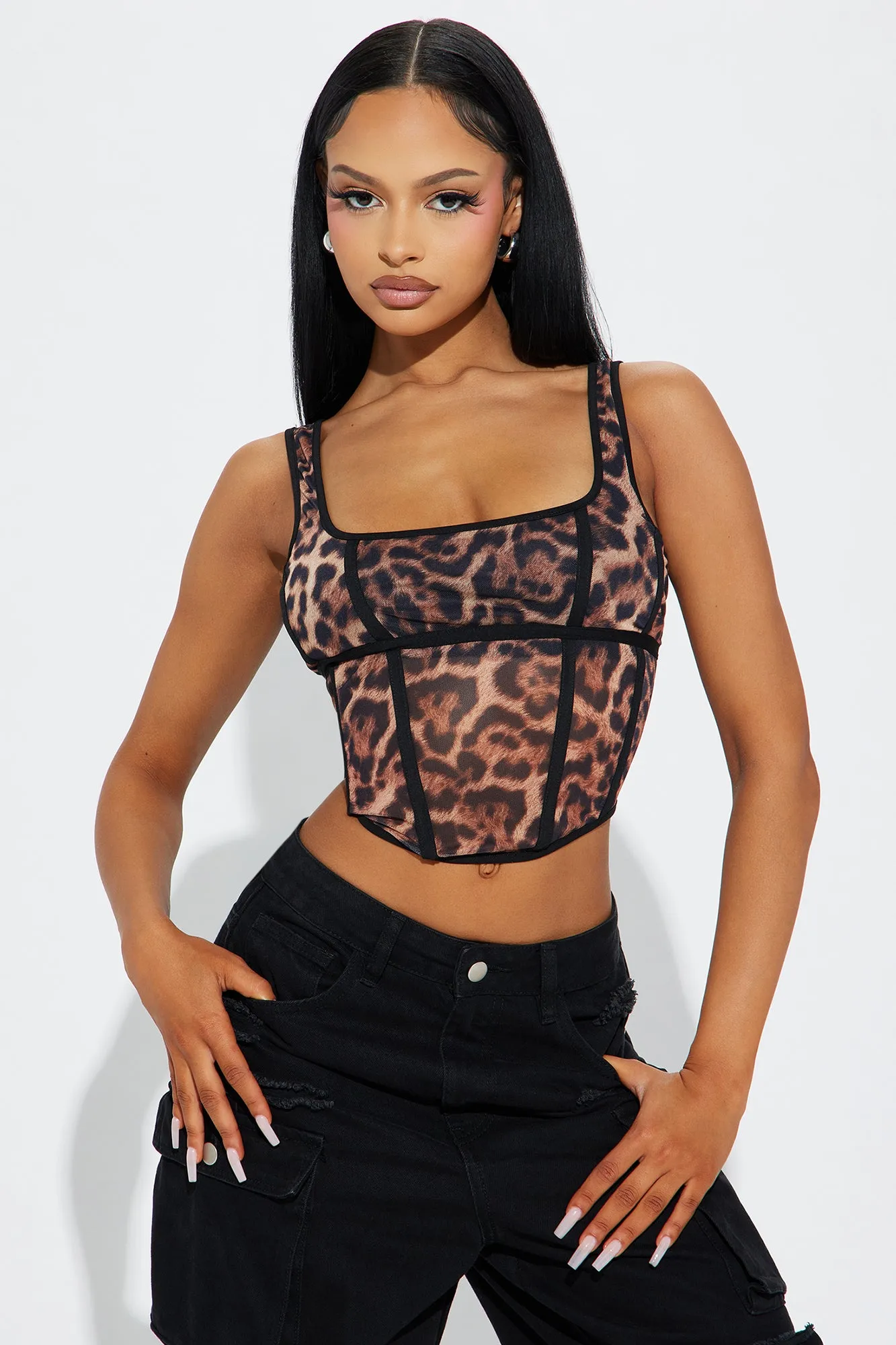 Catch Me Mesh Corset Top - Brown/combo sold by Fashion Nova