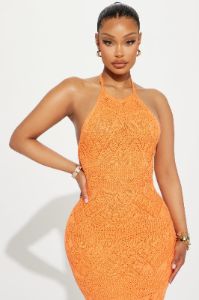 Anna Crochet Maxi Dress - Orange sold by Fashion Nova
