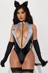 Ready To Pounce Tuxedo Cat 4 Piece Costume Set - Black/Silver sold by Fashion Nova